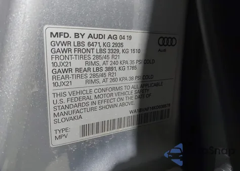 2019 Audi Q8 55 Premium from USA, damaged, VIN WA1BVAF16KD038578